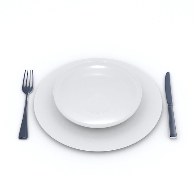 coperti con due semplici piatti bianchi una forchetta e un cucchiaio su fondo neutro
