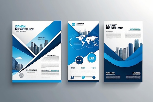 Copertina blu di volantino, brochure aziendali, progettazione vettoriale, volantini pubblicitari, sfondo astratto