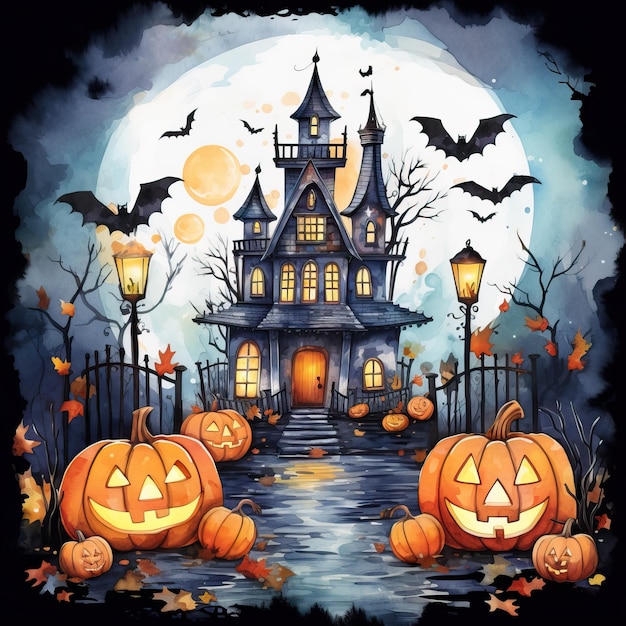 Copertina dell'acquerello di Halloween Immagine generata ai di alta qualità della festa di Halloween felice