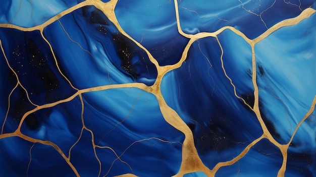 Copertina in oro blu kintsugi sfondo astratto carta da parati kintsugi di lusso per texture ceramiche in marmo