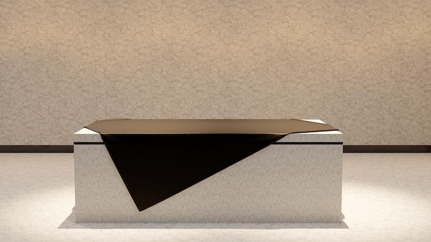 Copertura del podio del tavolo in marmo di sfondo astratto con materiale in pelle, rendering di illustrazioni 3D
