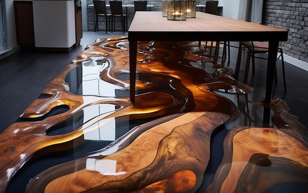 Copertura per pavimenti epossidica a resina magica ispirata al legno IA generativa