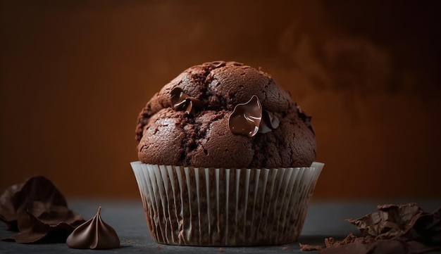 Copia lo spazio davanti a un'immagine di un muffin al cioccolato
