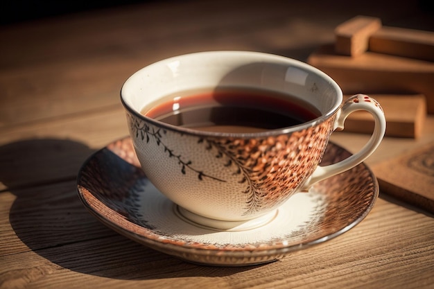 Coppa da caffè in stile retro squisita decorazione intagliata di mattoni della parete della città nobile ed elegante