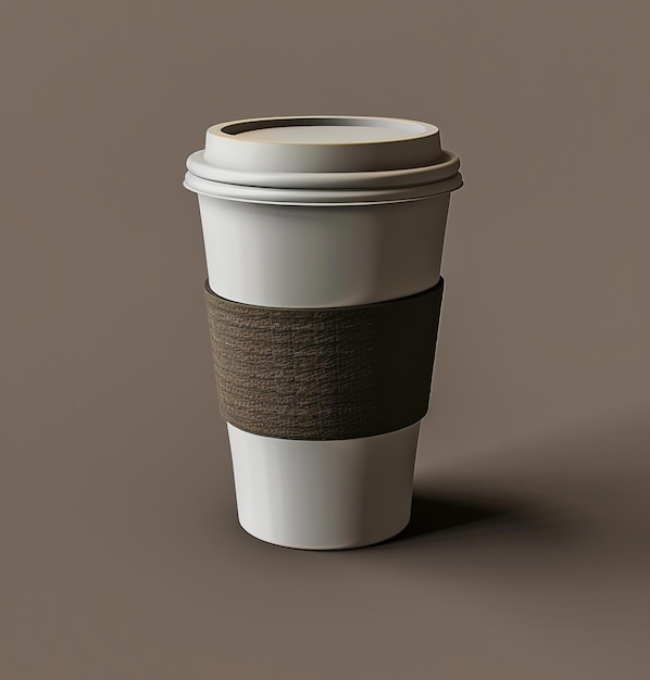 Coppa da caffè usa e getta con copertura protettiva su sfondo neutro