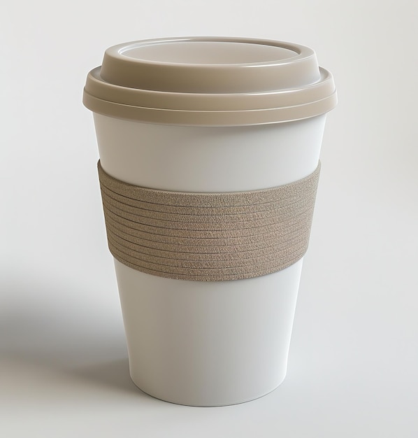 Coppa da caffè usa e getta con copertura protettiva su sfondo neutro