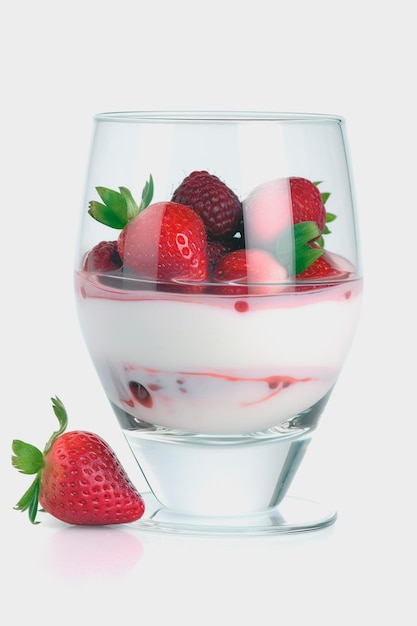 Coppa da dessert allo yogurt con fragole naturali generate dall'IA