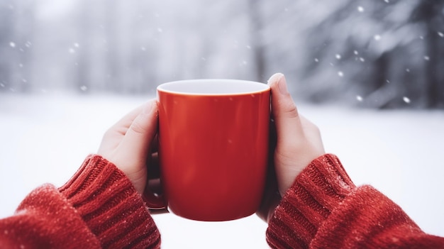 Coppa di bevanda invernale in mano foto di alta qualità