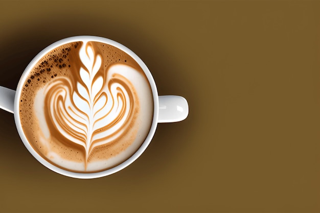 Coppa di caffè calda sul tavolo caffè cappuccino latte arte isolata su sfondo bianco
