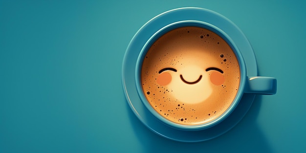 Coppa di caffè con faccia felice disegnata su schiuma di latte di caffè