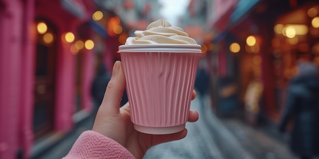 Coppa di caffè o tè su sfondo rosa modello vuoto