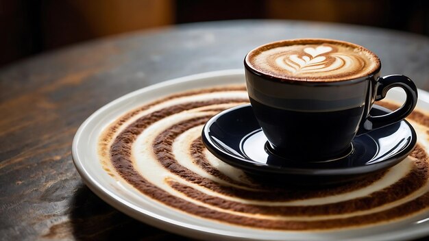 Coppa di caffè su un tavolo di legno in una caffetteria