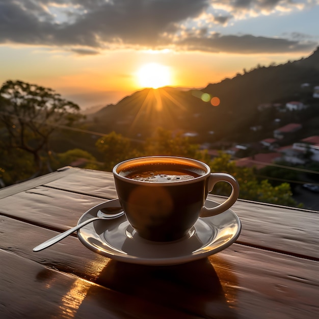 Coppa di caffè su un tavolo di legno