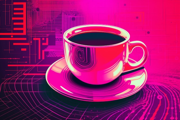 Coppa di caffè sul tavolo Illustrazione vettoriale in stile retro