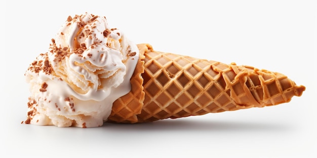 Coppa di gelato su cono di waffle su ritaglio di sfondo trasparente