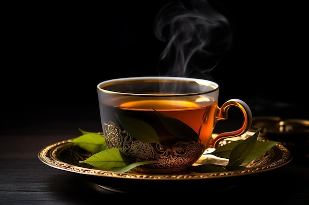Coppa di tè su sfondo nero