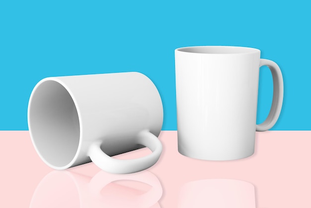 Coppa mock up due ceramica bianca due colori blu e rosa