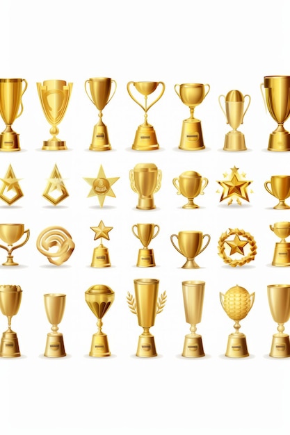coppe trofei d'oro e premi di forma diversa illustrazione vettoriale di sfondo isolato