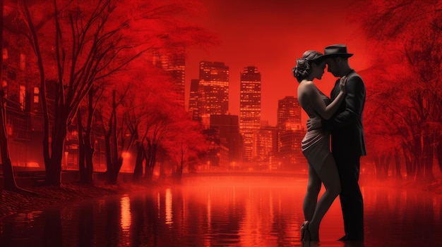 coppia autunnale burlesque in stile noir nella città notturna