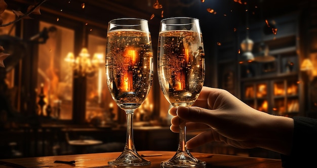 Coppia brindare con champagne e festeggiare insieme il nuovo anno 2021 3D