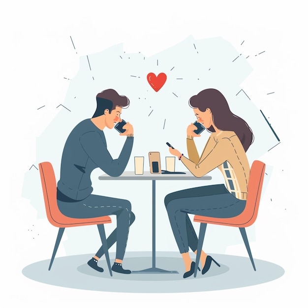 Coppia che esce in un caffè illustrazioni vettoriali piatte ragazzo e ragazza romantici seduti al tavolo del ristorante