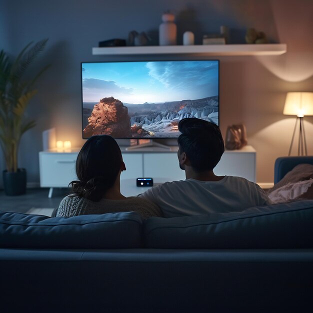 coppia che guarda serie nella smart tv