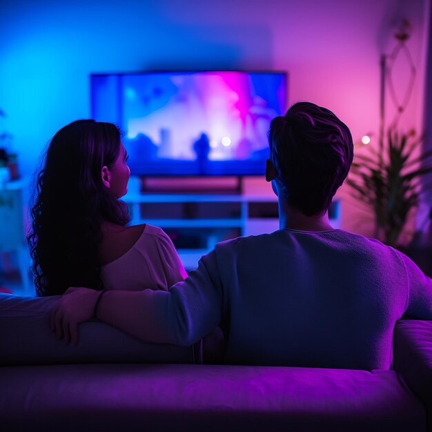 coppia che guarda serie nella smart tv