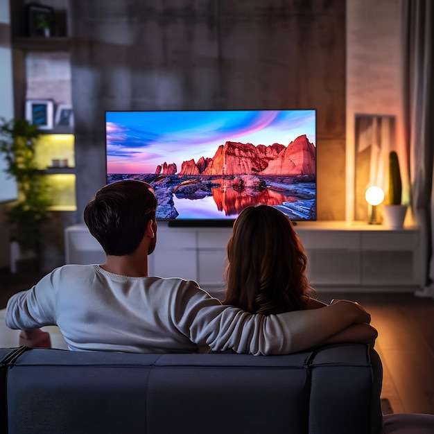 coppia che guarda serie nella smart tv