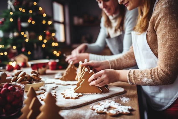 Coppia che prepara biscotti di Natale in cucina a casa Concetto di Natale e Capodanno