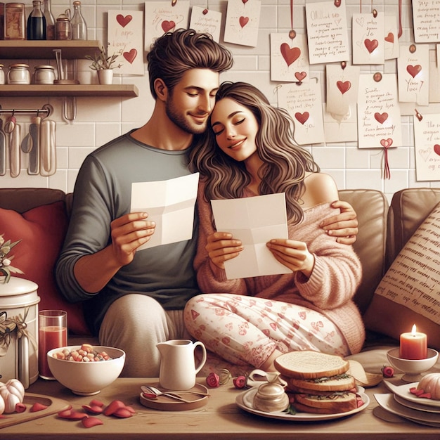 Coppia del giorno di San Valentino in un momento romantico sullo sfondo Generato dall'IA