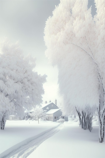 Coppia di alberi che si trovano nella neve ai generativa