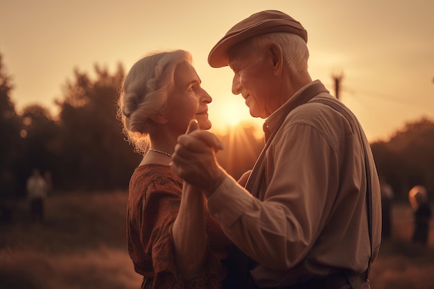 Coppia di anziani che balla Park love Genera Ai