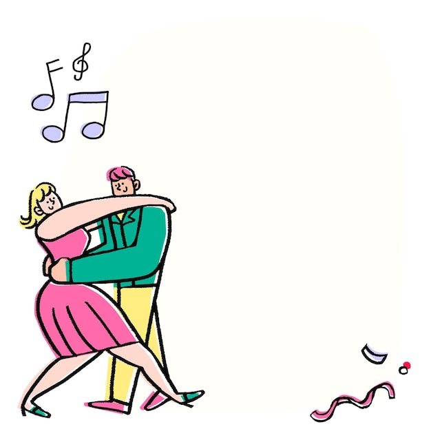 Coppia di ballerini png adesivo di cornice funky doodle su sfondo trasparente