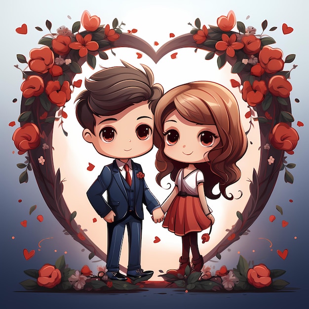Coppia di cartoni animati del giorno di San Valentino su sfondo bianco