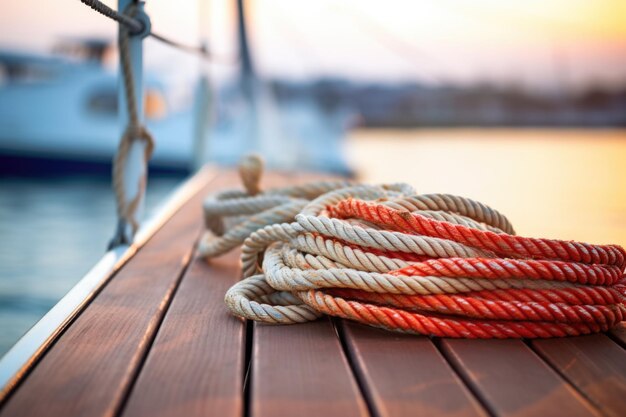 Coppia di corde collegate sul ponte di una barca che simboleggiano il legame