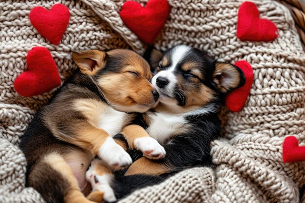 Coppia di cuccioli carini innamorati nel giorno di San Valentino Pragma