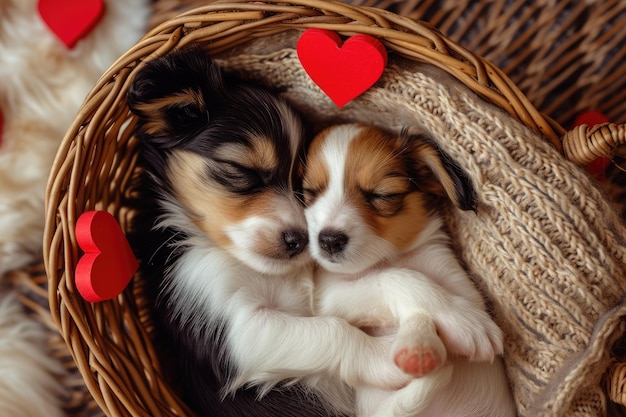 Coppia di cuccioli carini innamorati nel giorno di San Valentino Pragma