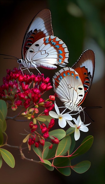 Coppia di farfalle che si siedono sopra un fiore ai generativo
