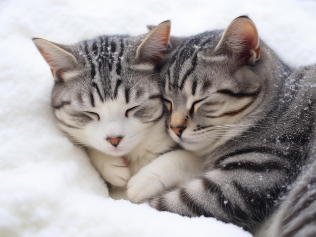 coppia di gatti rannicchiati insieme condividendo un caldo abbraccio