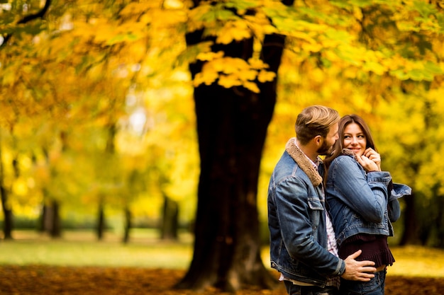 Coppia di innamorati in autunno parco