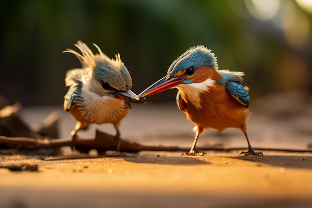 coppia di martin pescatore senegalese Halcyon senegalensis che difende i propri figli