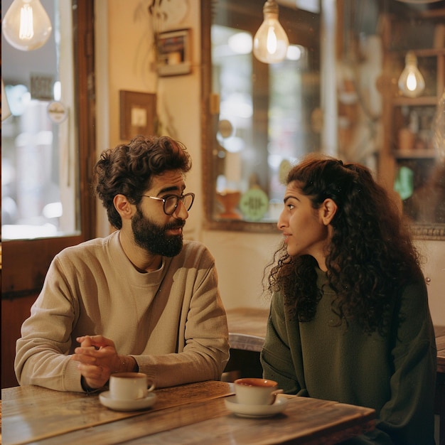 coppia di partner che parlano in un caffè