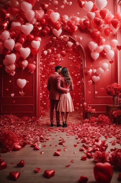 Coppia di San Valentino con palloncini cuore