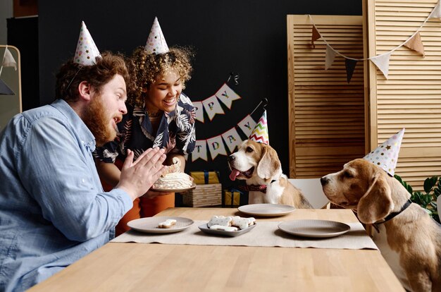 Coppia festeggia il compleanno con i cani