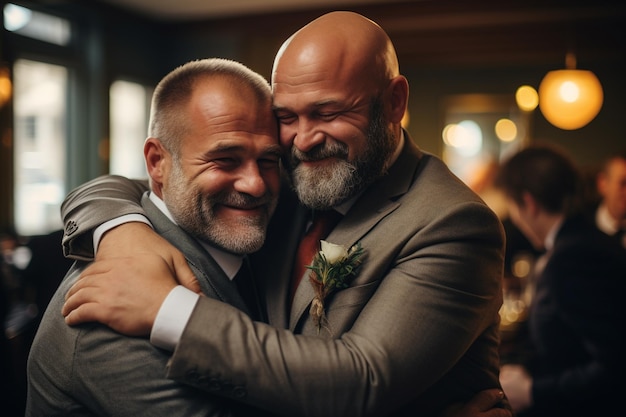 Coppia gay che si abbraccia per il matrimonio Due ragazzi hanno un amore lgbtq matrimonio fidanzato coppia orgoglio mese relazione omosessuale abbracci sorriso felice relazione arcobaleno