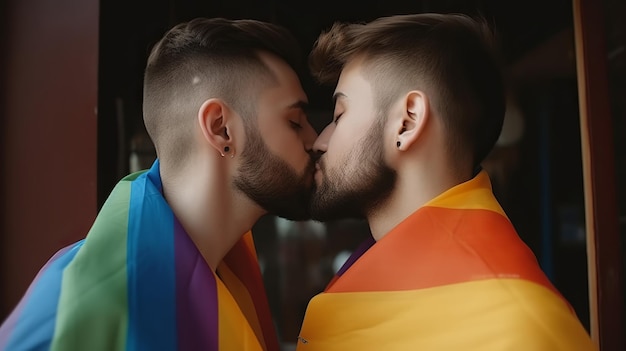 Coppia gay che si bacia Gay Pride Generative Ai