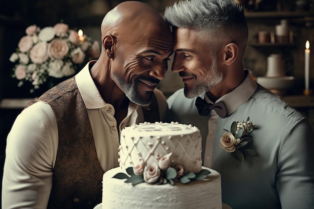 Coppia gay felice il giorno del matrimonio Matrimonio gay IA generativa