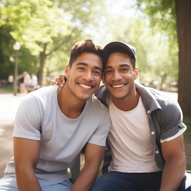 Coppia gay latina felice nel parco