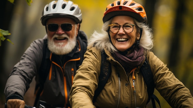 coppia in bicicletta nella foresta