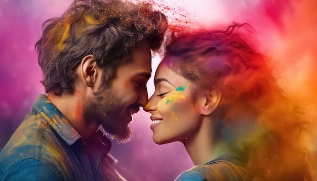 Coppia innamorata che celebra la festa dei colori felice Holi concetto indiano